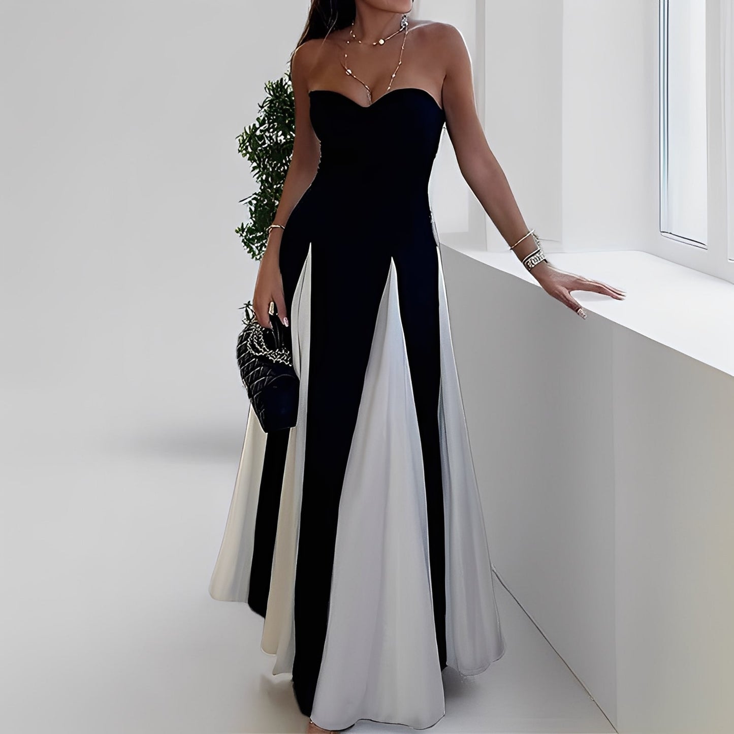 Charisse - Κομψό Φόρεμα Αντίθεσης με Μεγάλο Σαμ για Γυναίκες