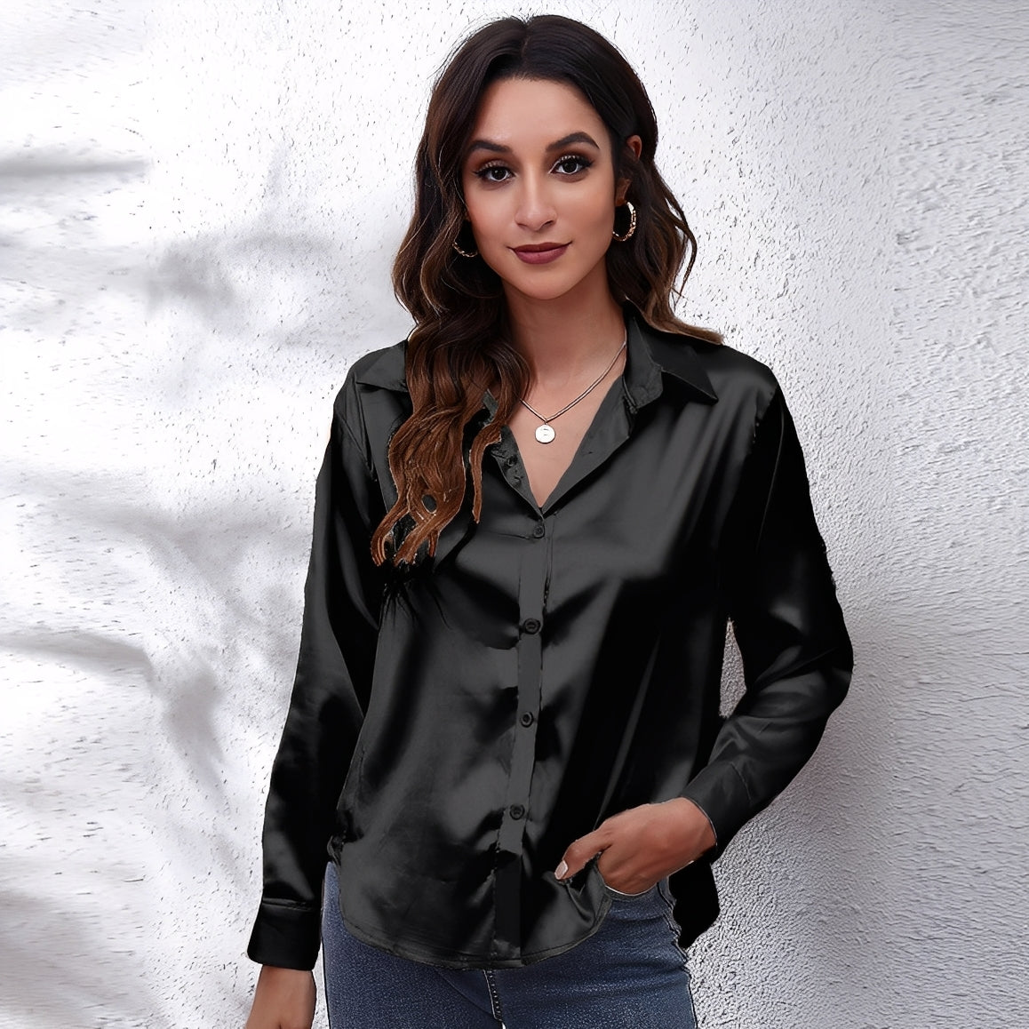 Haylee - Χαλαρό Μακρυμάνικο Μεταξωτό Πουκάμισο για Γυναίκες