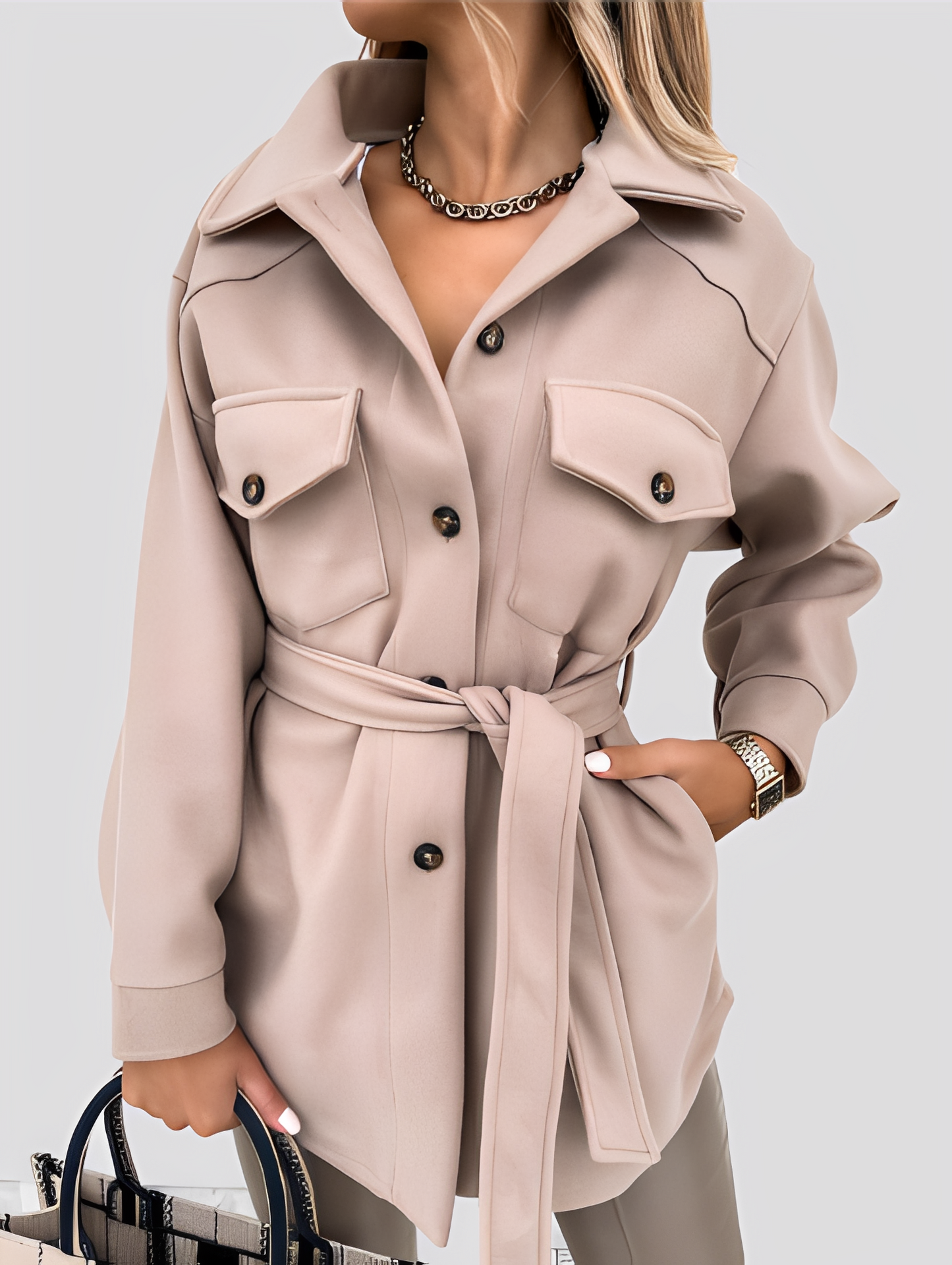 Tiffanie - Μοντέρνα, ελαφριά μάλλινη ζακέτα με γιακά ρεβέρ για γυναίκες