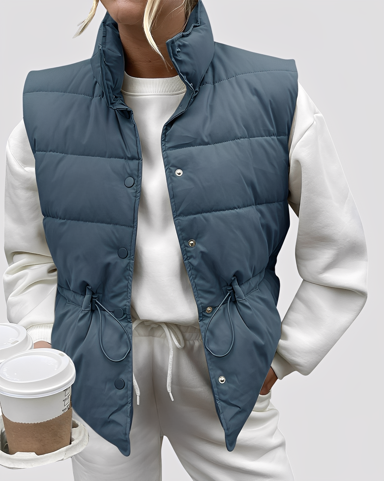 Aimee - Χαλαρό, καπιτονέ γυναικείο μονόκουμπο γιλέκο