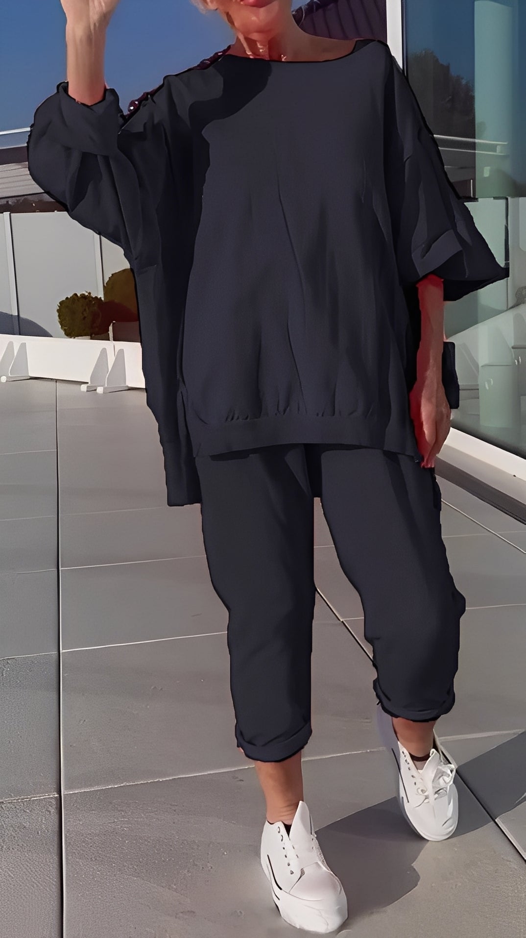 Eleanore - Χαλαρό σετ με φαρδύ πάνω μέρος και παντελόνι για γυναίκες