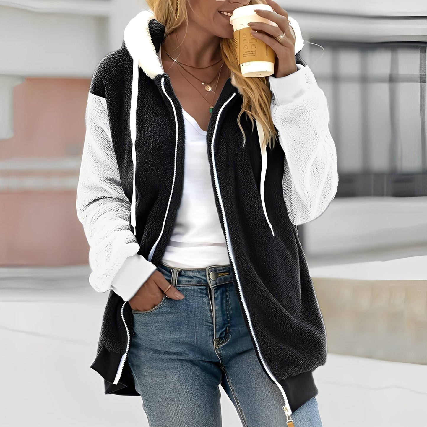 Rheanna - Θερμή φλις ζακέτα με κουκούλα για γυναίκες