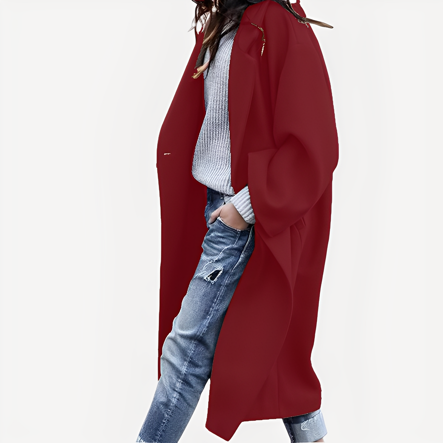 Camellia - Άνετος μακρύς μάλλινος μανδύας για γυναίκες