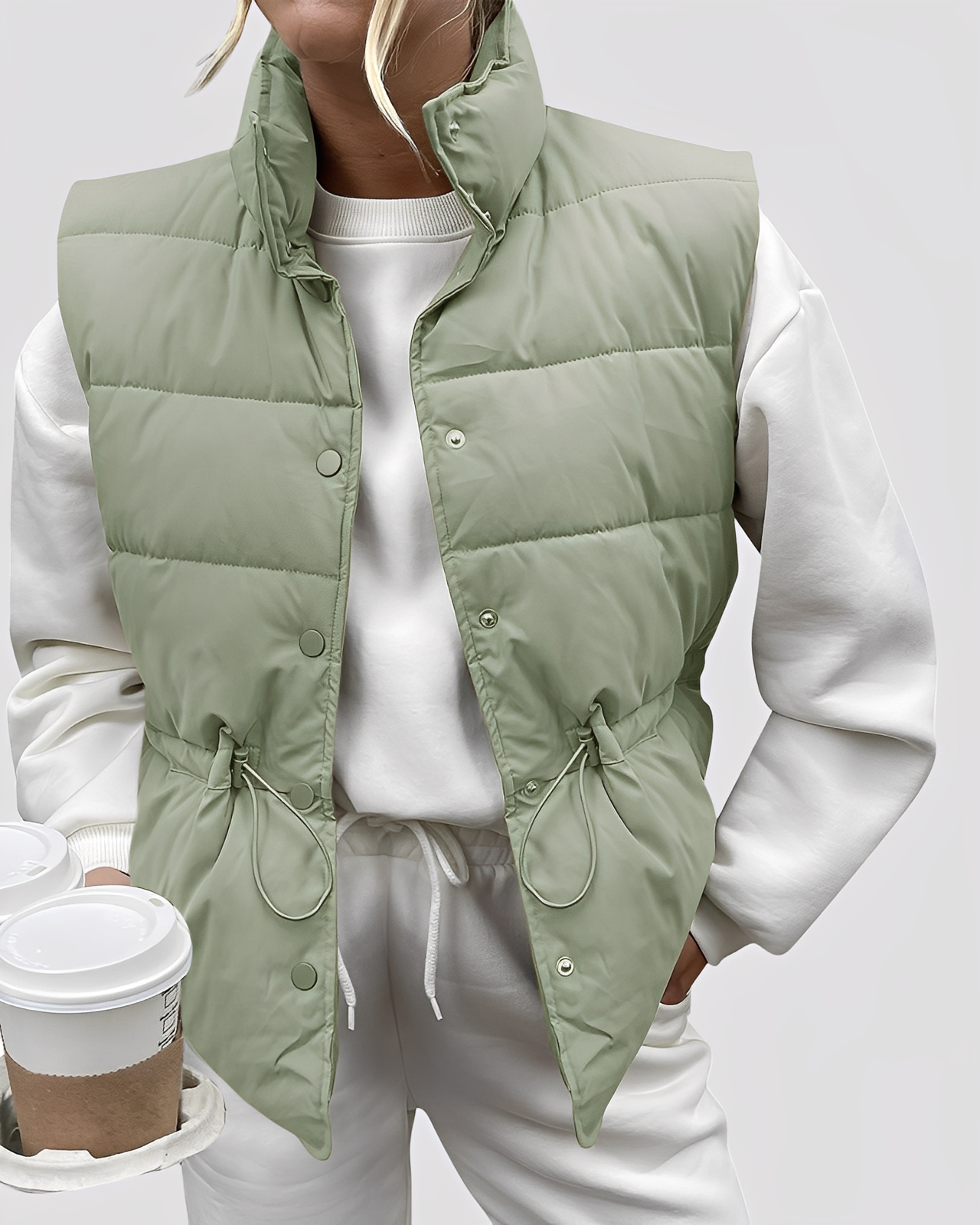 Aimee - Χαλαρό, καπιτονέ γυναικείο μονόκουμπο γιλέκο