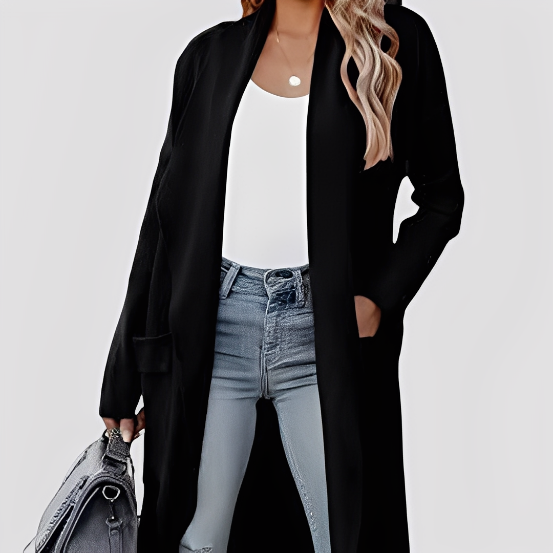 Chantal - Άνετο μακρύ τουίντ πλεκτό ζακέτα για γυναίκες