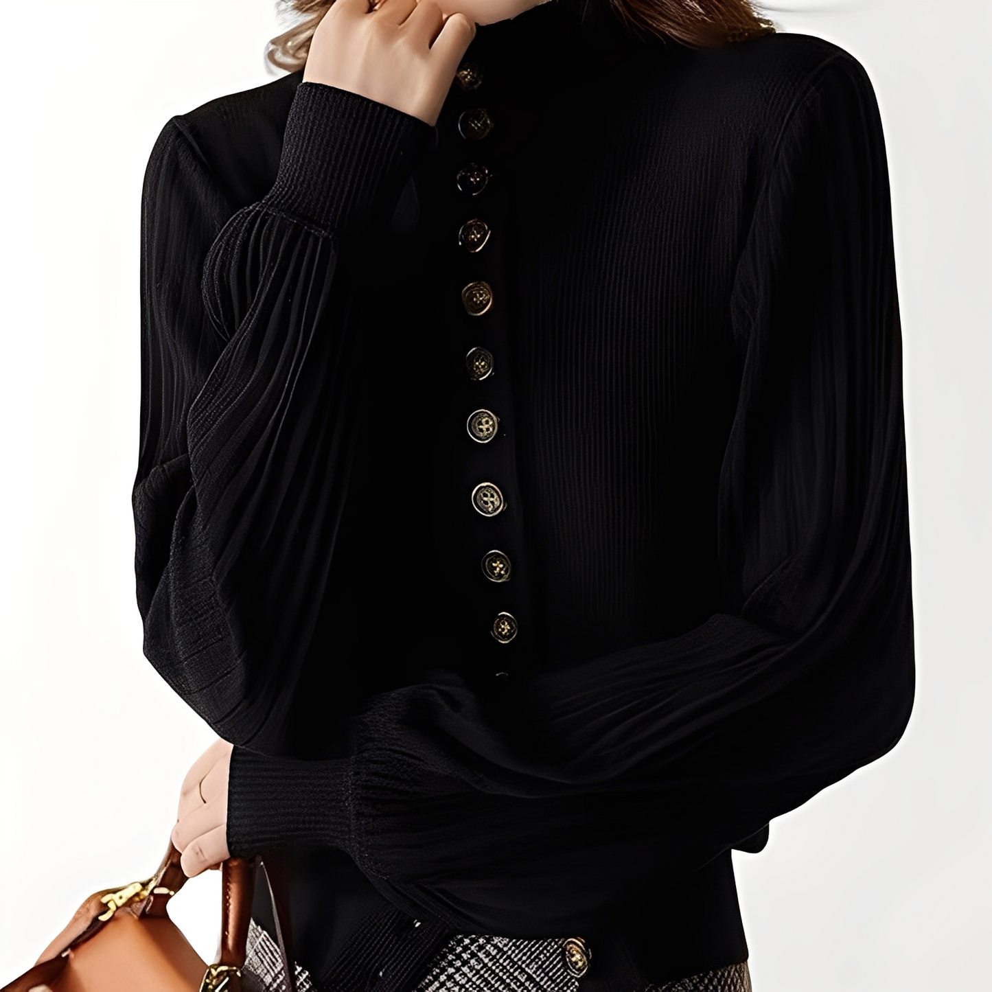 Adelyn - Καθημερινή Πλεκτή Μπλούζα με Μανίκια Φανάρια για Γυναίκες