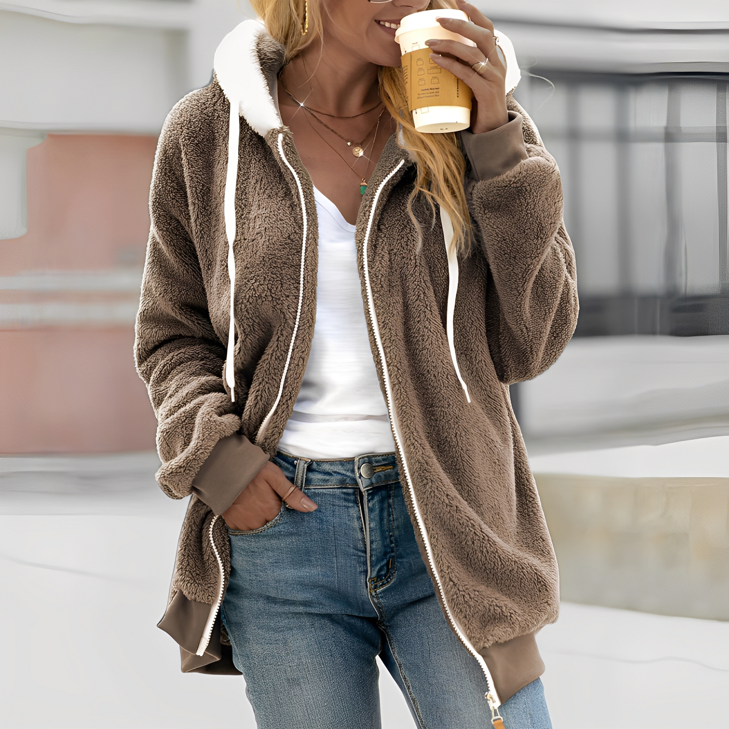 Rheanna - Θερμή φλις ζακέτα με κουκούλα για γυναίκες