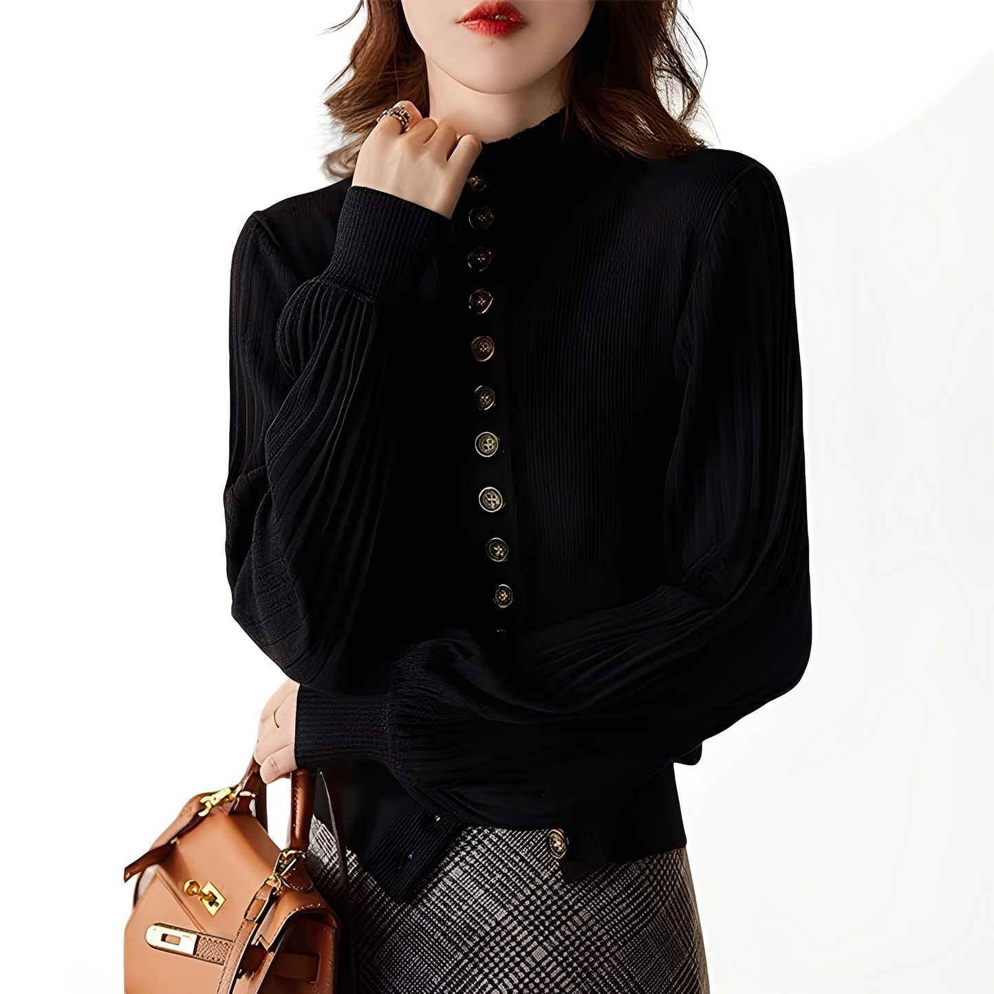 Adelyn - Καθημερινή Πλεκτή Μπλούζα με Μανίκια Φανάρια για Γυναίκες