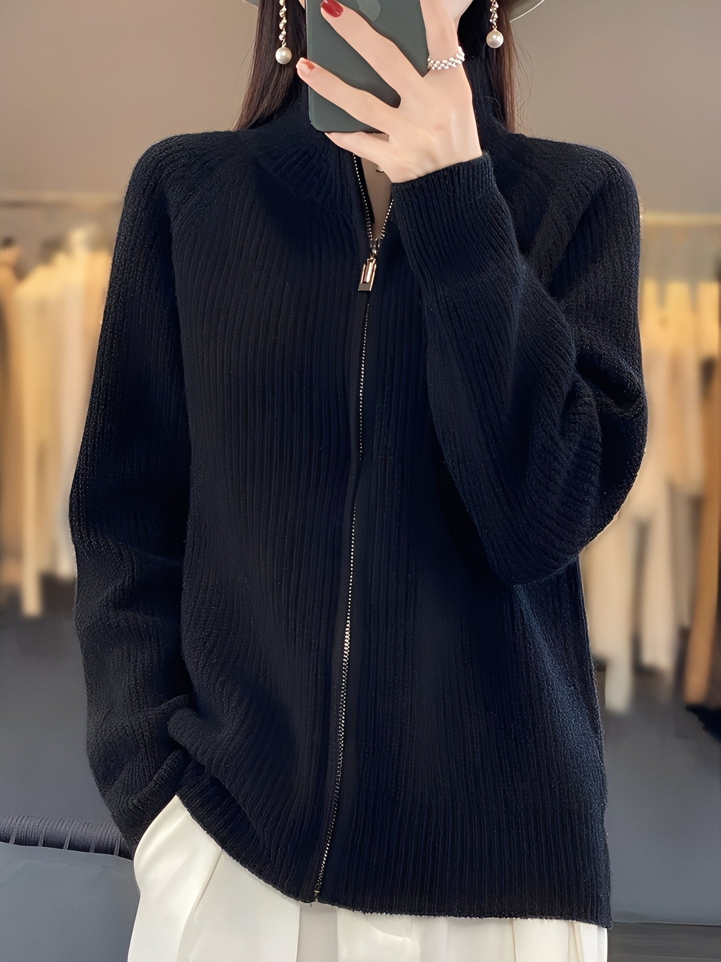 Brylee - Στυλάτη μάλλινη ζακέτα με φερμουάρ για γυναίκες