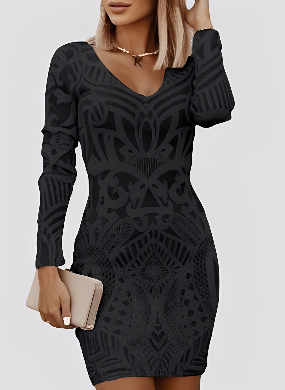 Caitlyn - Κομψό, μακρυμάνικο φόρεμα Slim-Fit για γυναίκες