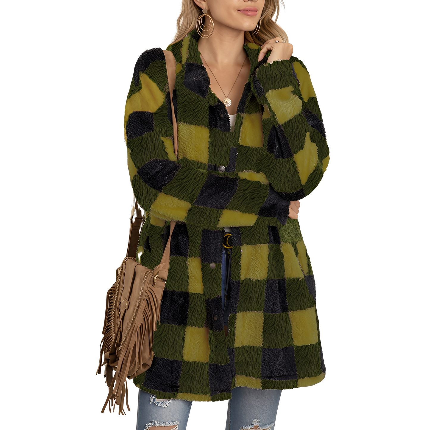 Malvina - Κομψή ζακέτα με μακρύ καρό σχέδιο για γυναίκες