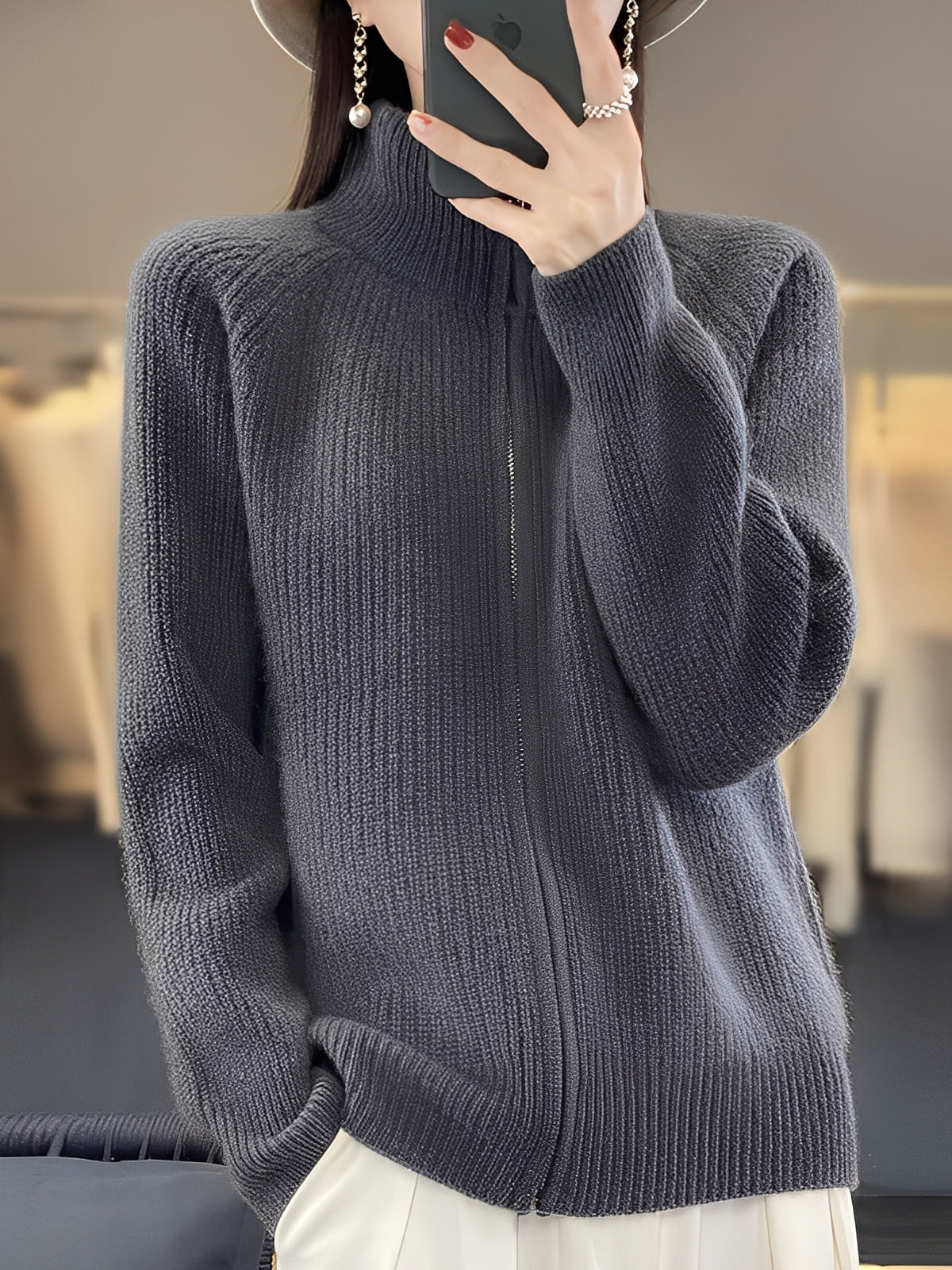 Brylee - Στυλάτη μάλλινη ζακέτα με φερμουάρ για γυναίκες