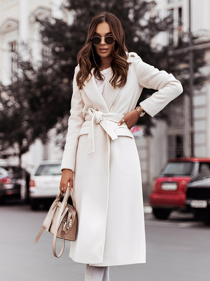 Haylie - Κομψός Μάλλινος Μανδύας με Ζώνη για Γυναίκες