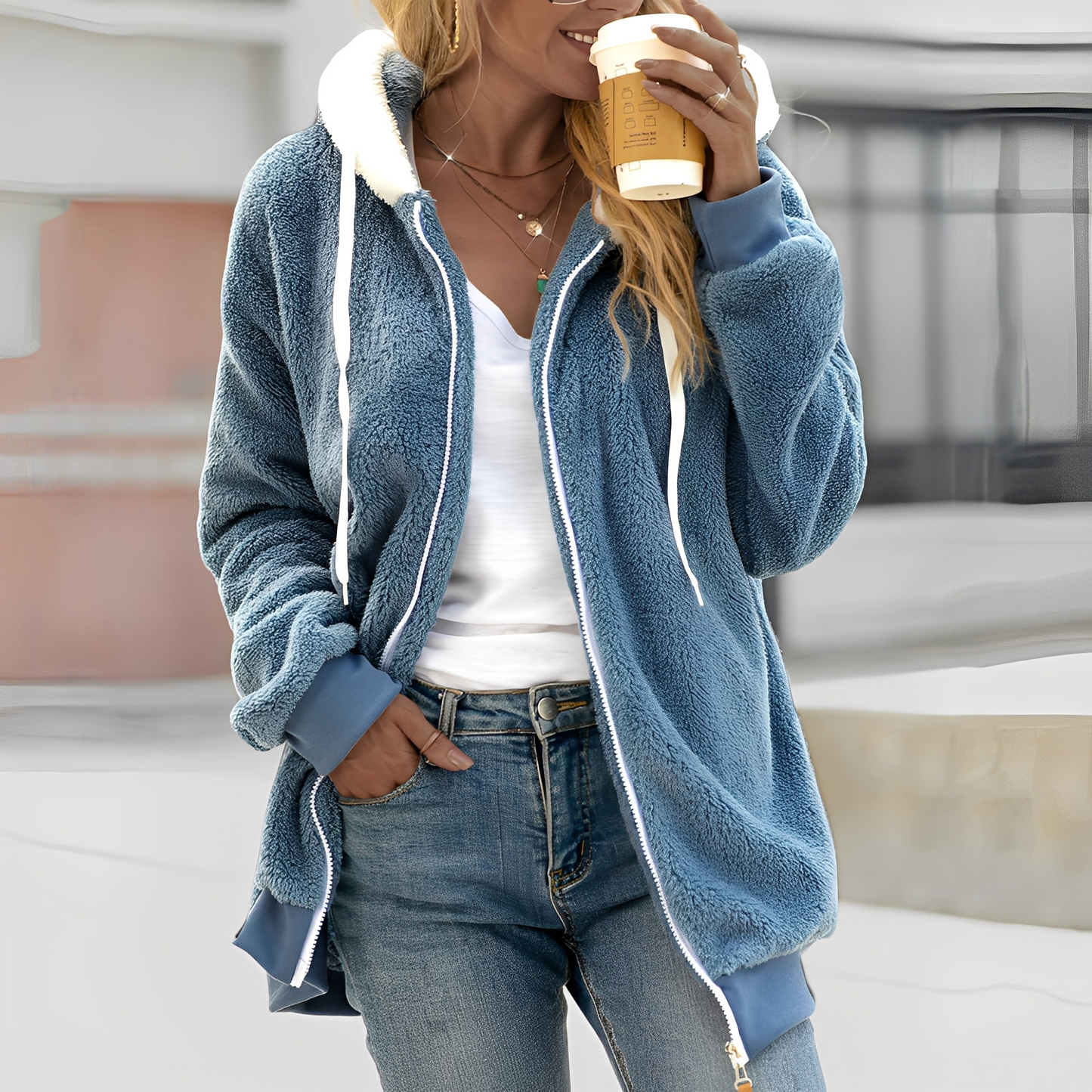 Rheanna - Θερμή φλις ζακέτα με κουκούλα για γυναίκες