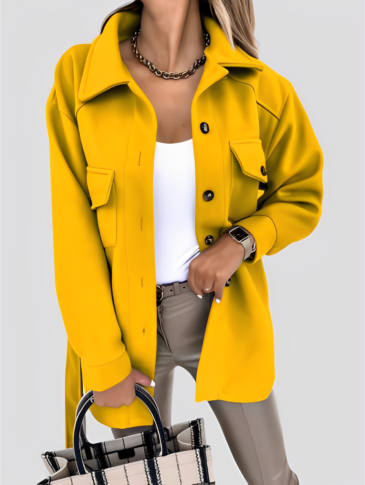 Tiffanie - Μοντέρνα, ελαφριά μάλλινη ζακέτα με γιακά ρεβέρ για γυναίκες