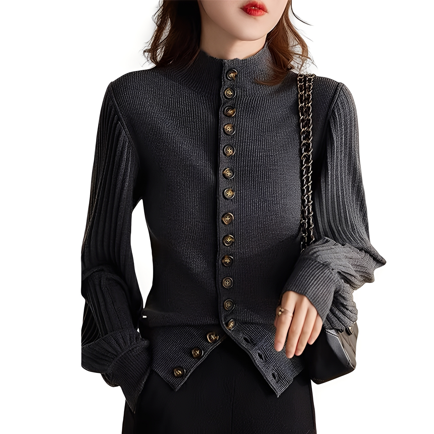 Adelyn - Καθημερινή Πλεκτή Μπλούζα με Μανίκια Φανάρια για Γυναίκες