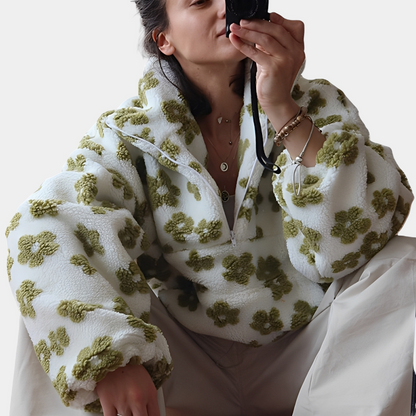 Elizabeth - Κομψό γυναικείο πουλόβερ Sherpa με λουλουδάτο σχέδιο