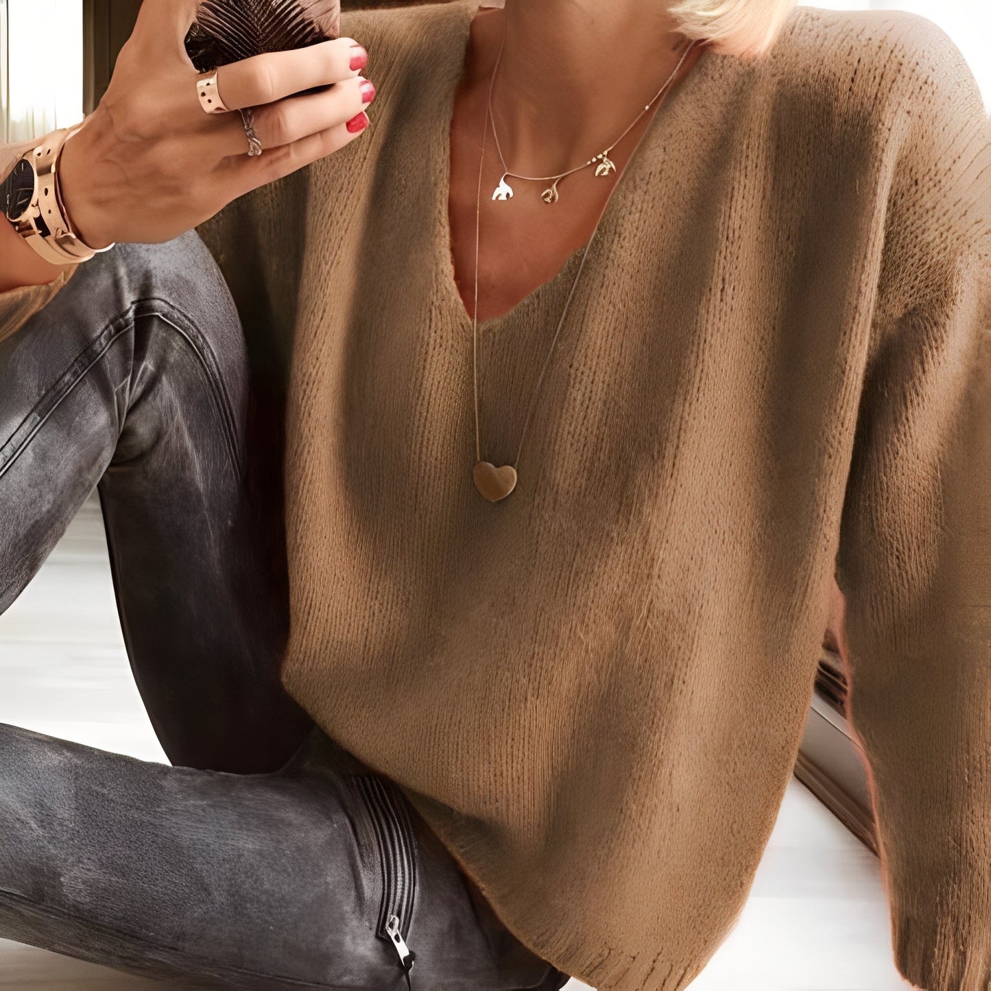 Dorris - Χαλαρός, απλός πουλόβερ με μακριά μανίκια για γυναίκες