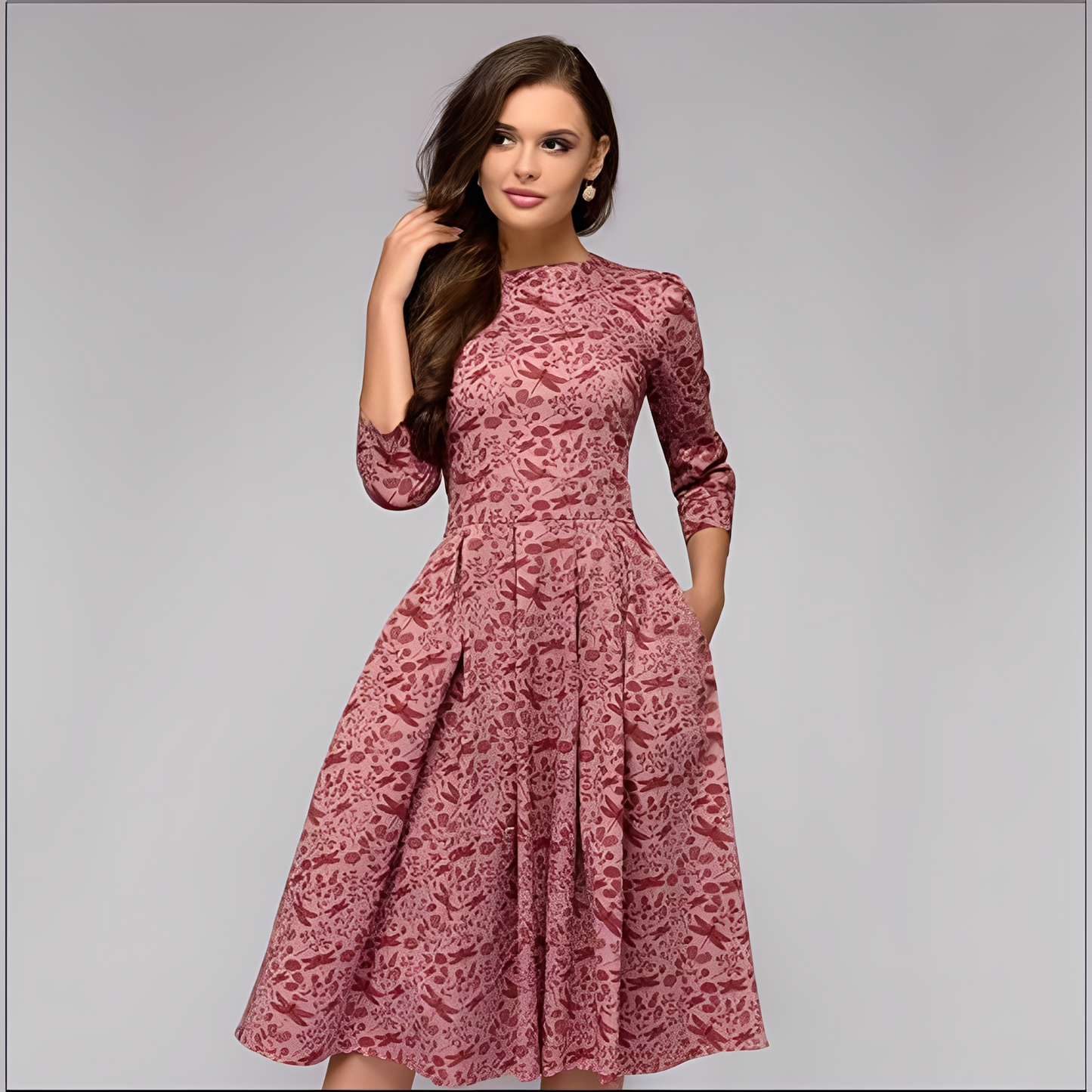 Elisabeth - Κομψό, μακρυμάνικο γυναικείο φόρεμα με λουλούδια