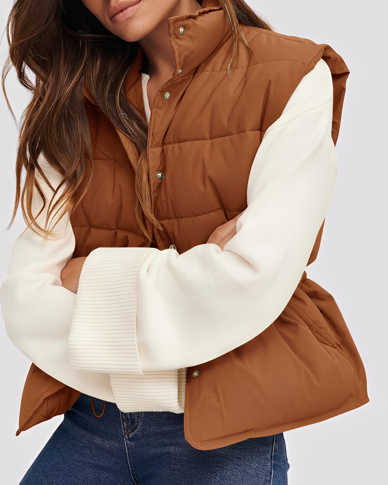 Aimee - Χαλαρό, καπιτονέ γυναικείο μονόκουμπο γιλέκο