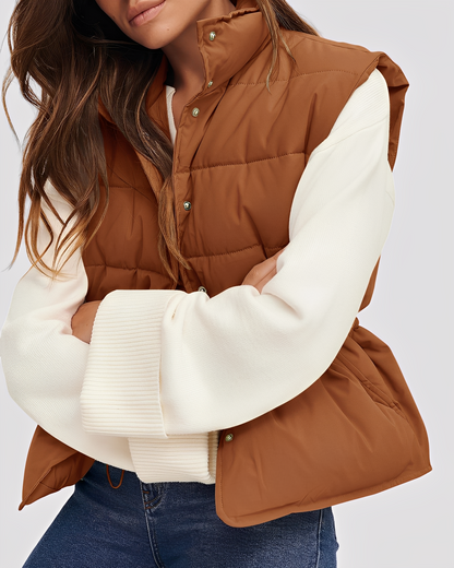 Aimee - Χαλαρό, καπιτονέ γυναικείο μονόκουμπο γιλέκο