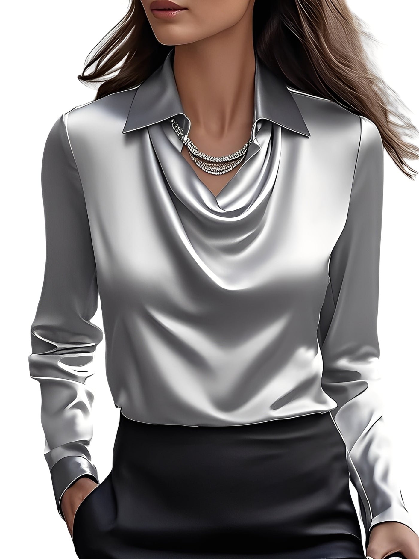 Dionne - Κομψή Γυναικεία Μπλούζα από Σατέν με Μακριά Μανίκια