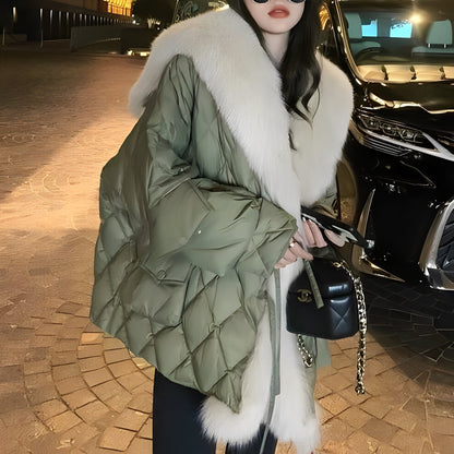 Marjorie - Μοντέρνα Ζακέτα με Πούπουλα και Γούνινο Κολάρο για Γυναίκες