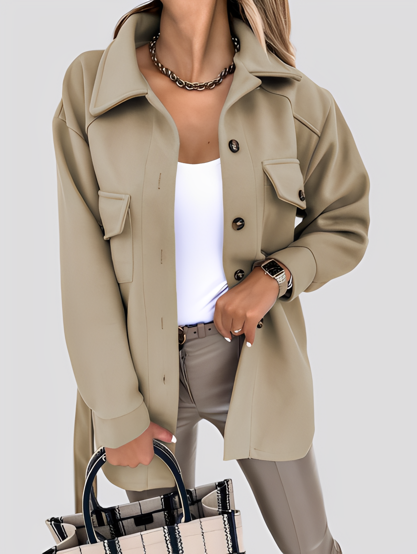 Tiffanie - Μοντέρνα, ελαφριά μάλλινη ζακέτα με γιακά ρεβέρ για γυναίκες