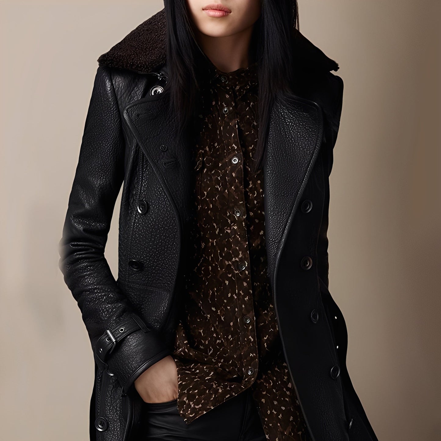 Rachael - Μοντέρνος Δερμάτινος Μανδύας για Γυναίκες