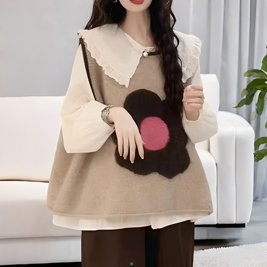 Lavina - Καθημερινό Πλεκτό Γιλέκο με Λουλούδι Patchwork για Γυναίκες