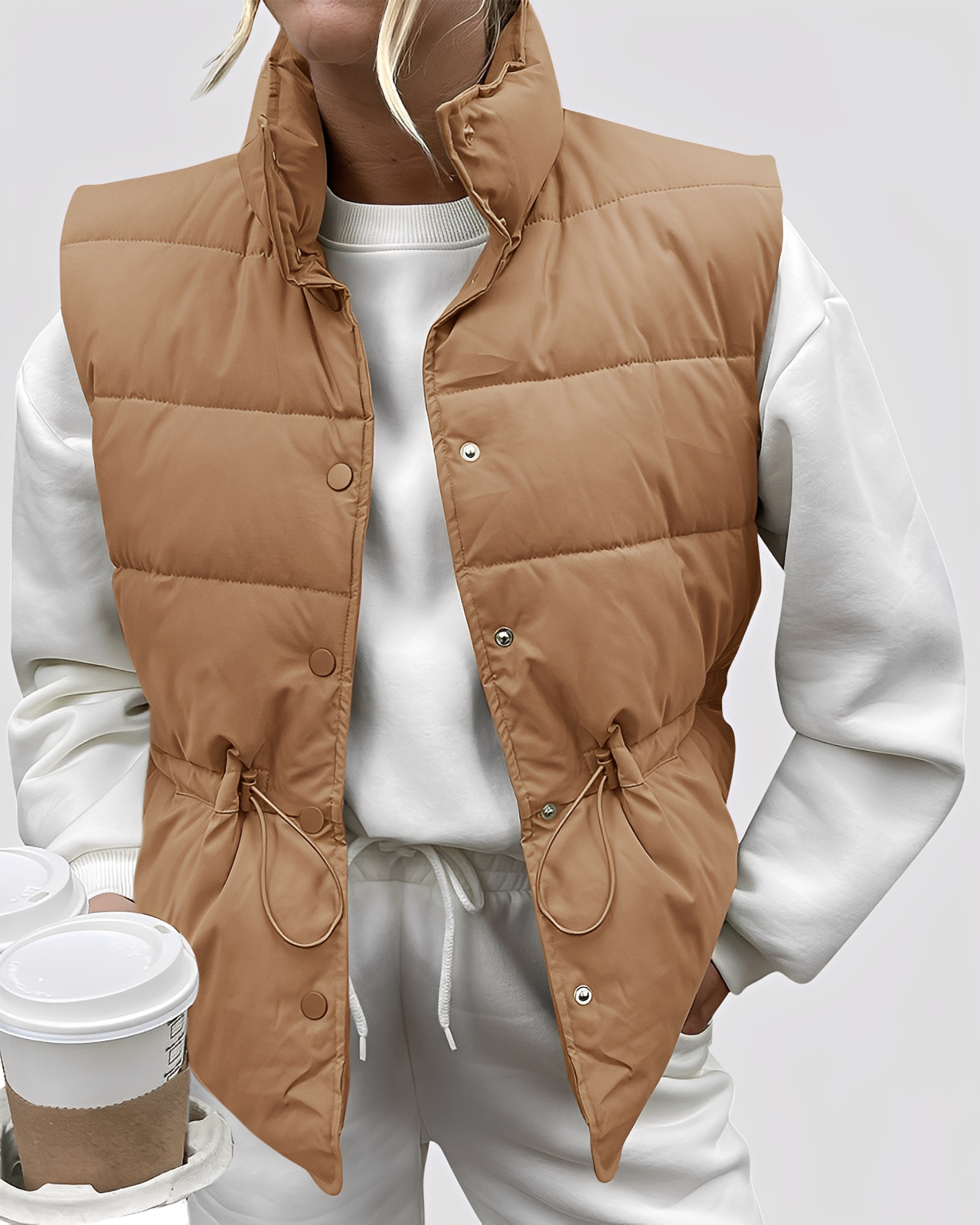 Aimee - Χαλαρό, καπιτονέ γυναικείο μονόκουμπο γιλέκο