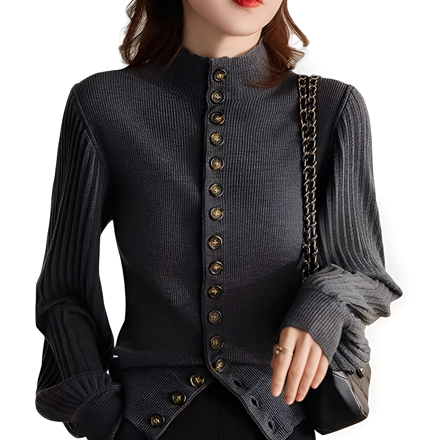 Adelyn - Καθημερινή Πλεκτή Μπλούζα με Μανίκια Φανάρια για Γυναίκες