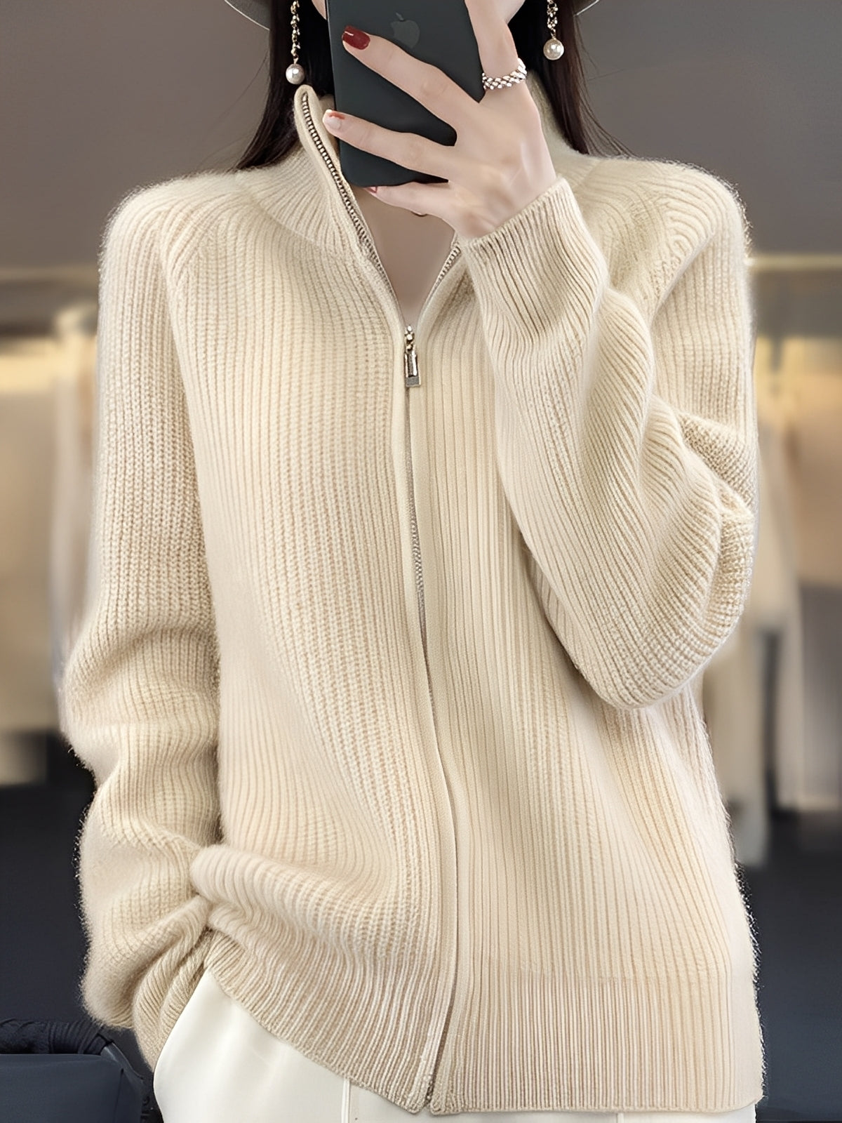 Brylee - Στυλάτη μάλλινη ζακέτα με φερμουάρ για γυναίκες