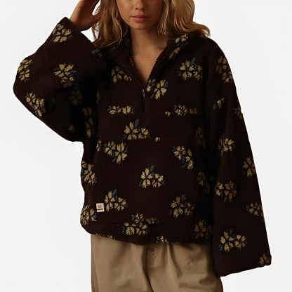 Elizabeth - Κομψό γυναικείο πουλόβερ Sherpa με λουλουδάτο σχέδιο