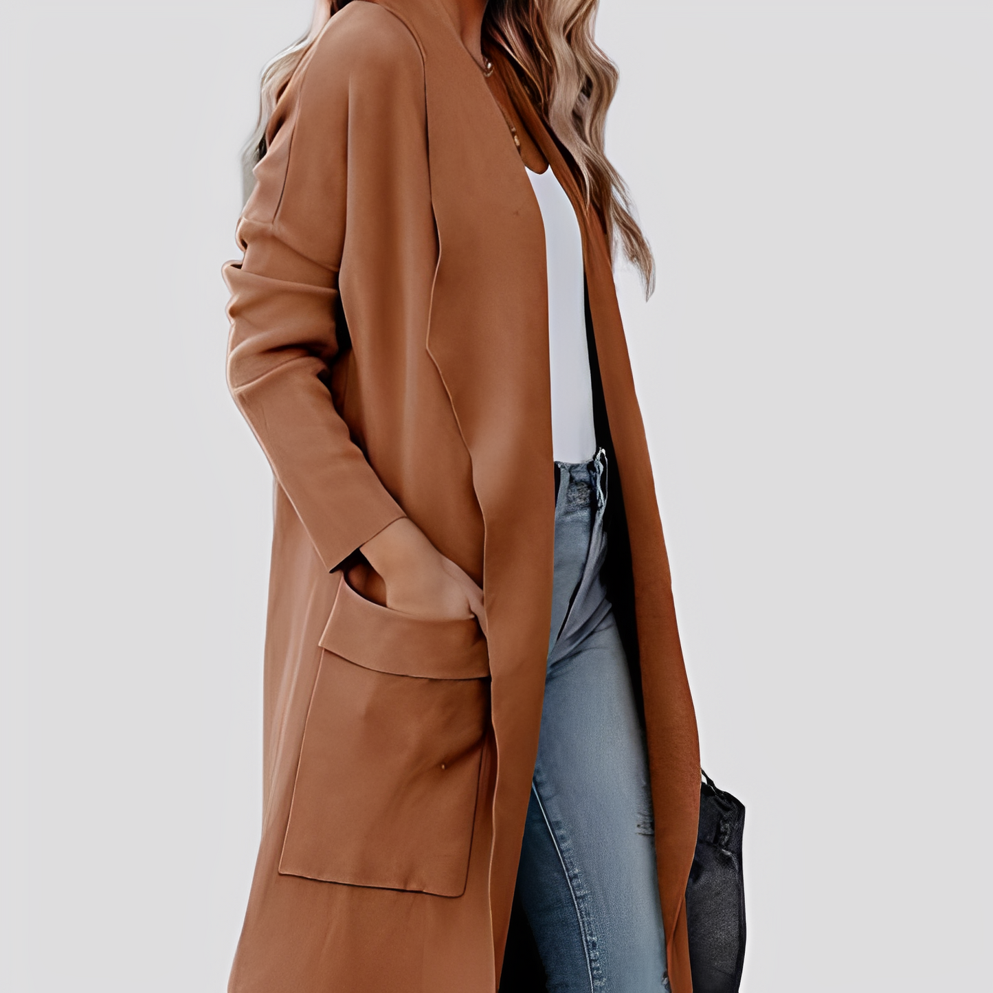 Chantal - Άνετο μακρύ τουίντ πλεκτό ζακέτα για γυναίκες