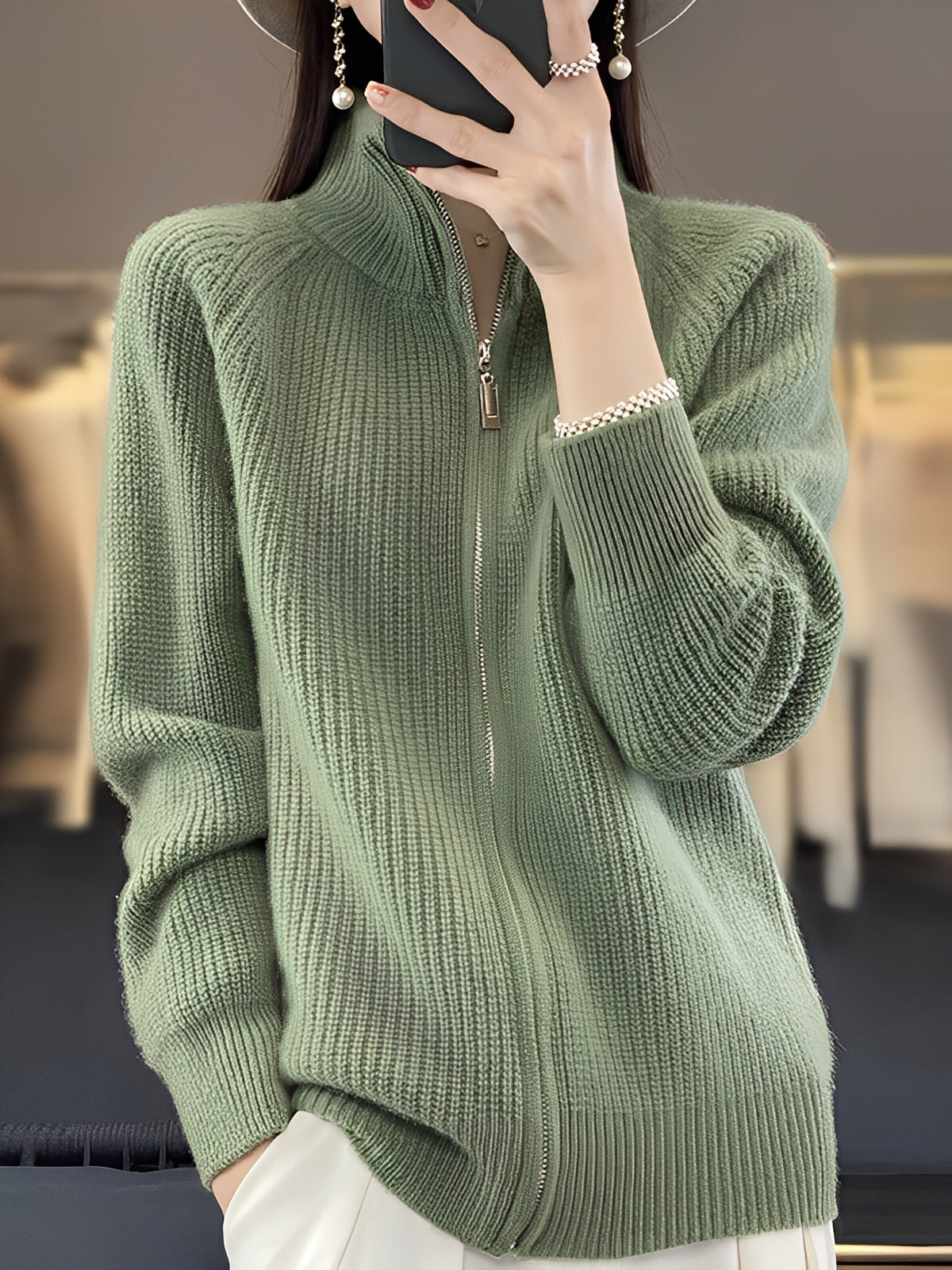 Brylee - Στυλάτη μάλλινη ζακέτα με φερμουάρ για γυναίκες