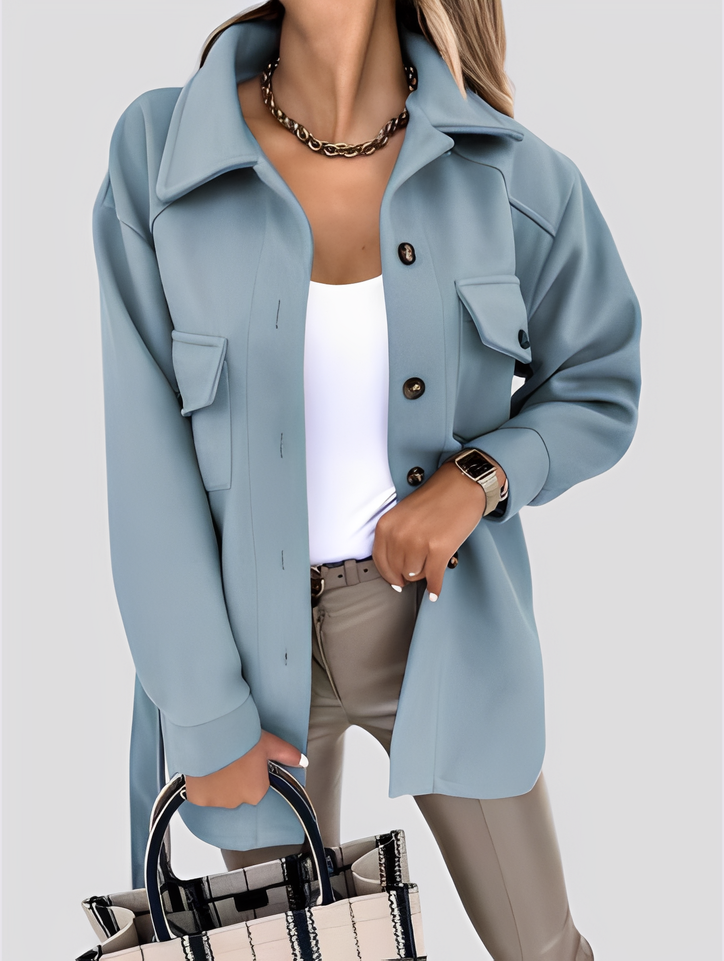 Tiffanie - Μοντέρνα, ελαφριά μάλλινη ζακέτα με γιακά ρεβέρ για γυναίκες