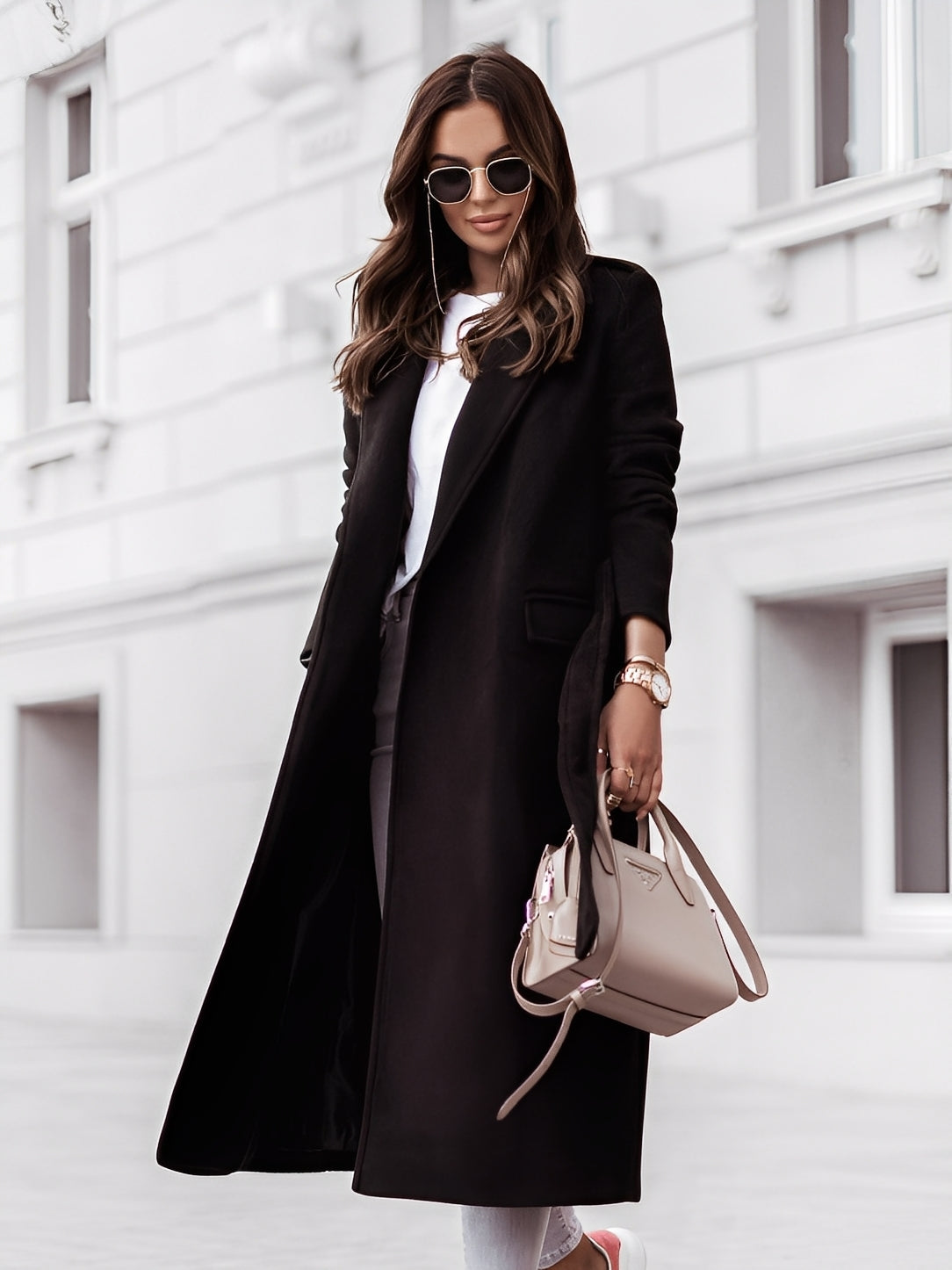 Haylie - Κομψός Μάλλινος Μανδύας με Ζώνη για Γυναίκες