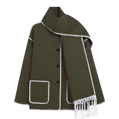 Amilia - Μοντέρνα, άνετη μάλλινη ζακέτα με κασκόλ για γυναίκες