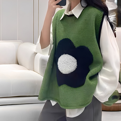 Lavina - Καθημερινό Πλεκτό Γιλέκο με Λουλούδι Patchwork για Γυναίκες