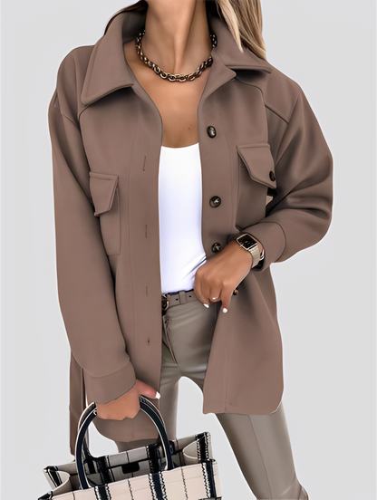 Tiffanie - Μοντέρνα, ελαφριά μάλλινη ζακέτα με γιακά ρεβέρ για γυναίκες