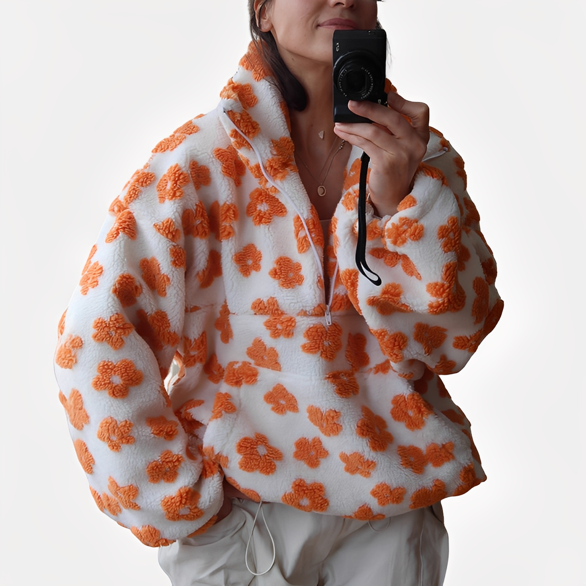 Elizabeth - Κομψό γυναικείο πουλόβερ Sherpa με λουλουδάτο σχέδιο