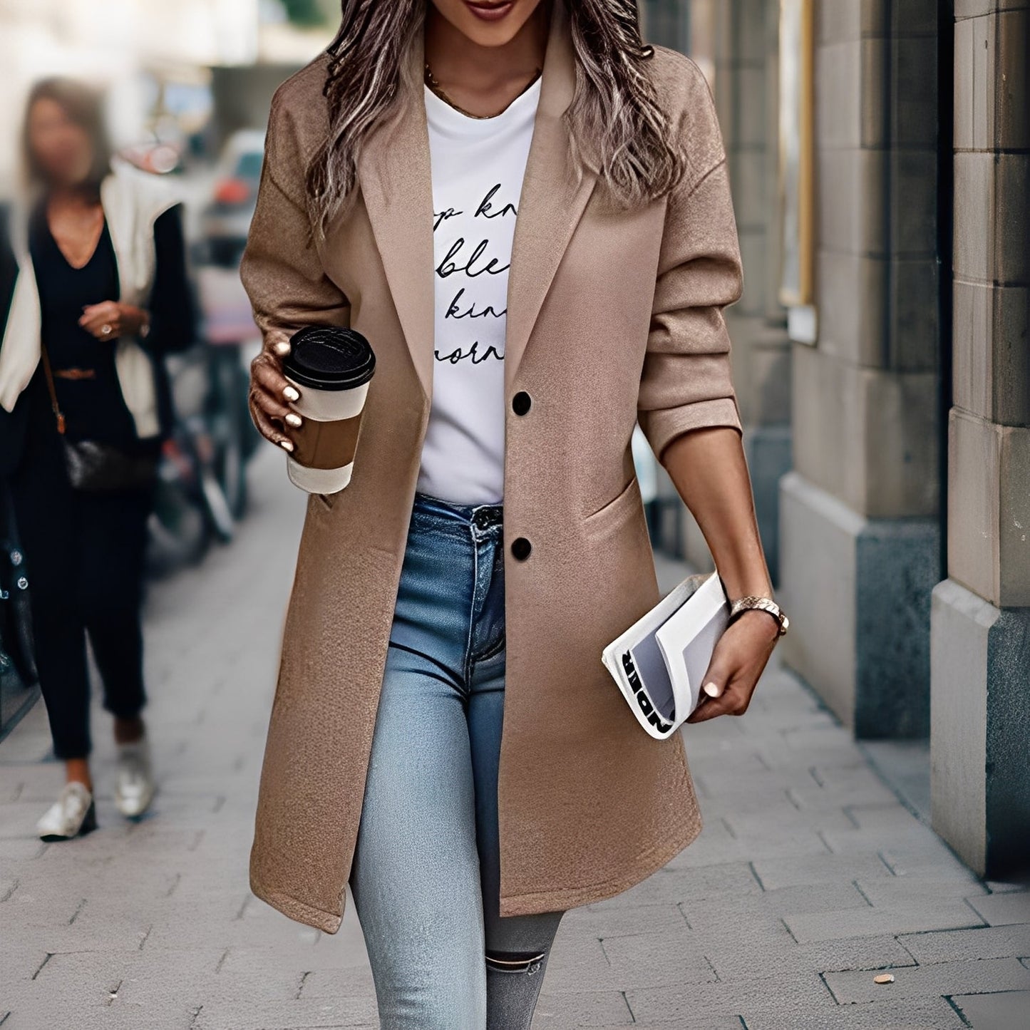 Samantha - Μοντέρνος, χοντρός μάλλινος μανδύας για γυναίκες