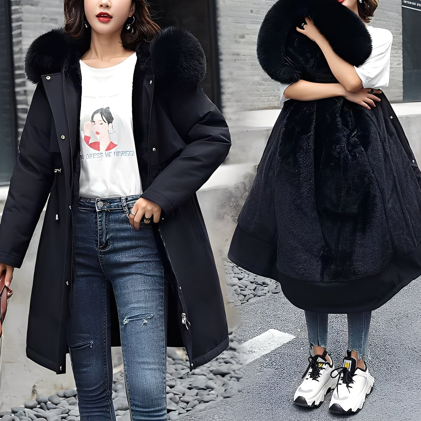 Evette - Μοντέρνος, ζεστός, επενδεδυμένος μανδύας με κουκούλα για γυναίκες