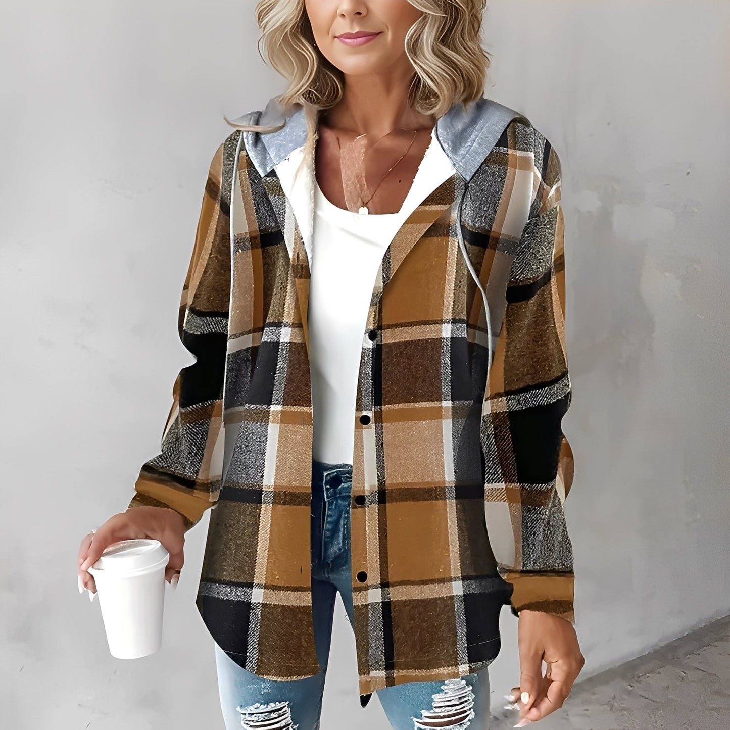 Martina - Χαλαρό παλτό με κουκούλα από μακρύ μαλλί για γυναίκες