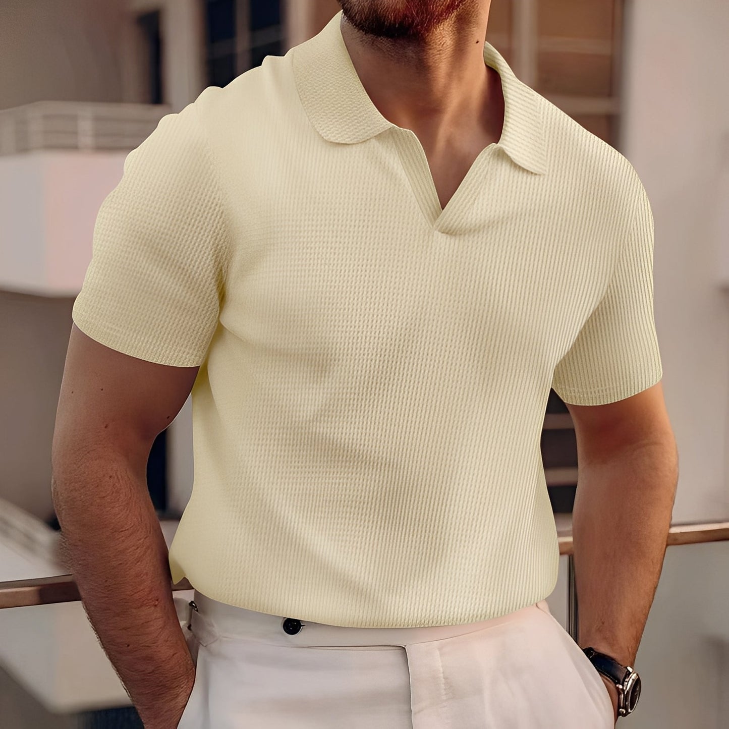 Harley - Απλό Ανδρικό Κοντομάνικο Γκοφρέ Πόλο πουκάμισο