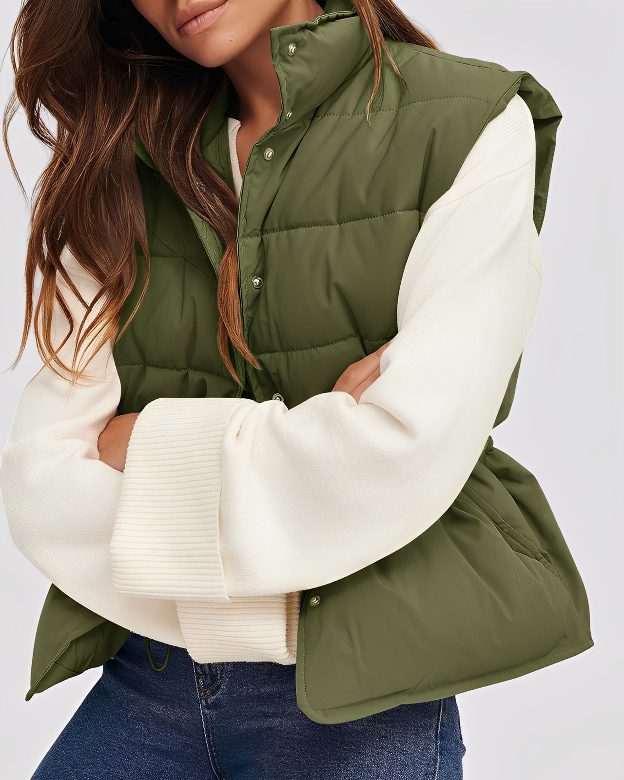 Aimee - Χαλαρό, καπιτονέ γυναικείο μονόκουμπο γιλέκο