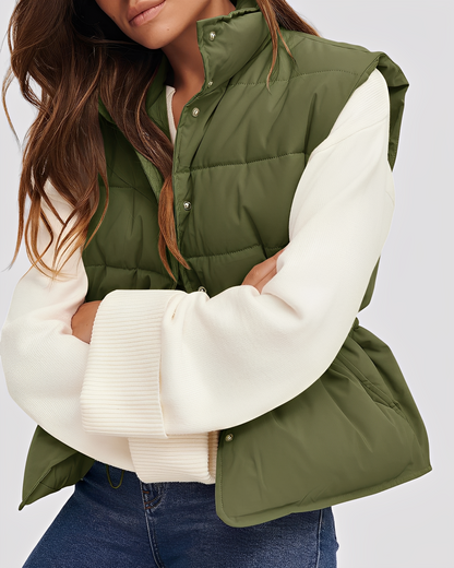 Aimee - Χαλαρό, καπιτονέ γυναικείο μονόκουμπο γιλέκο