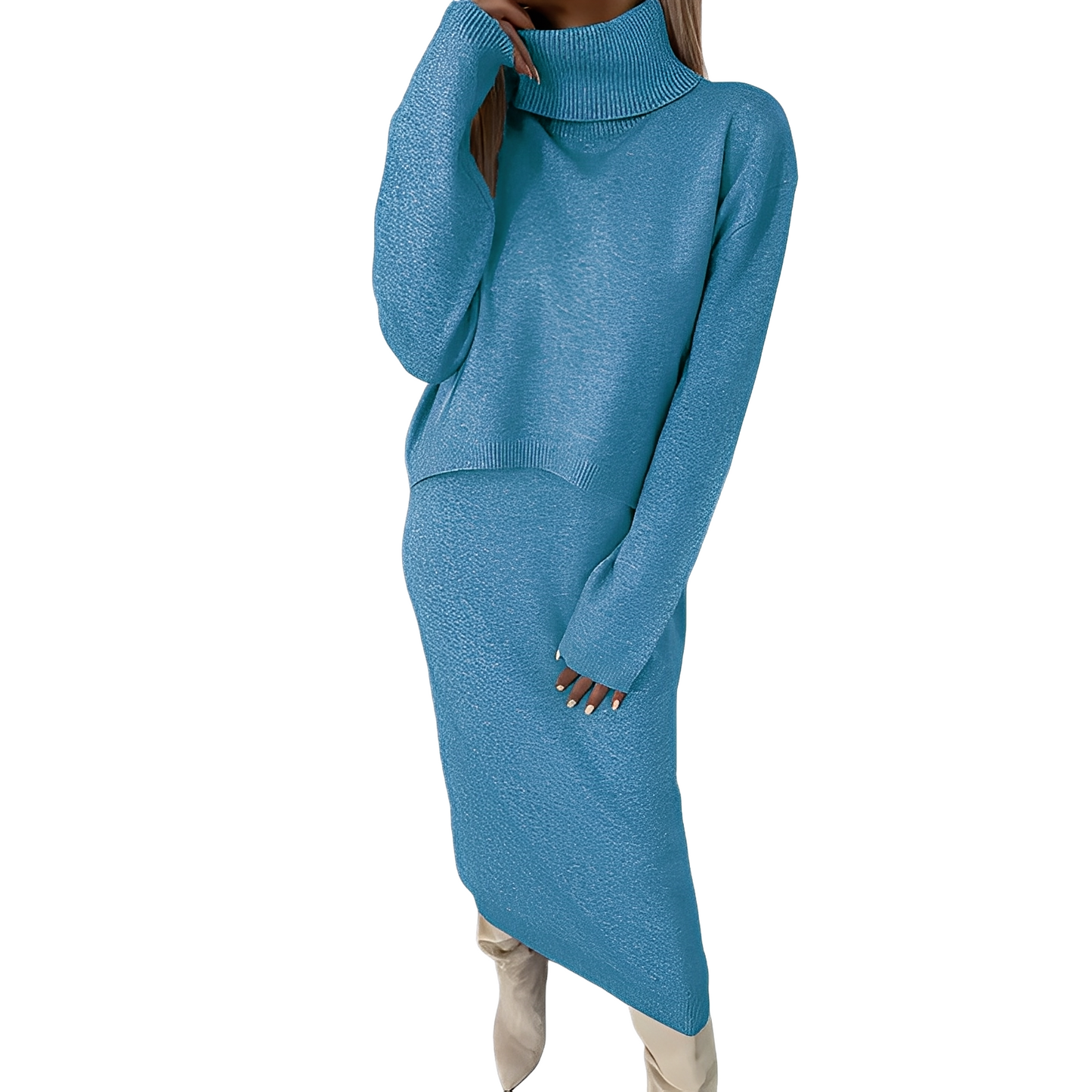 Natalee - Κομψό σύνολο με ζιβάγκο πουλόβερ και φούστα για γυναίκες