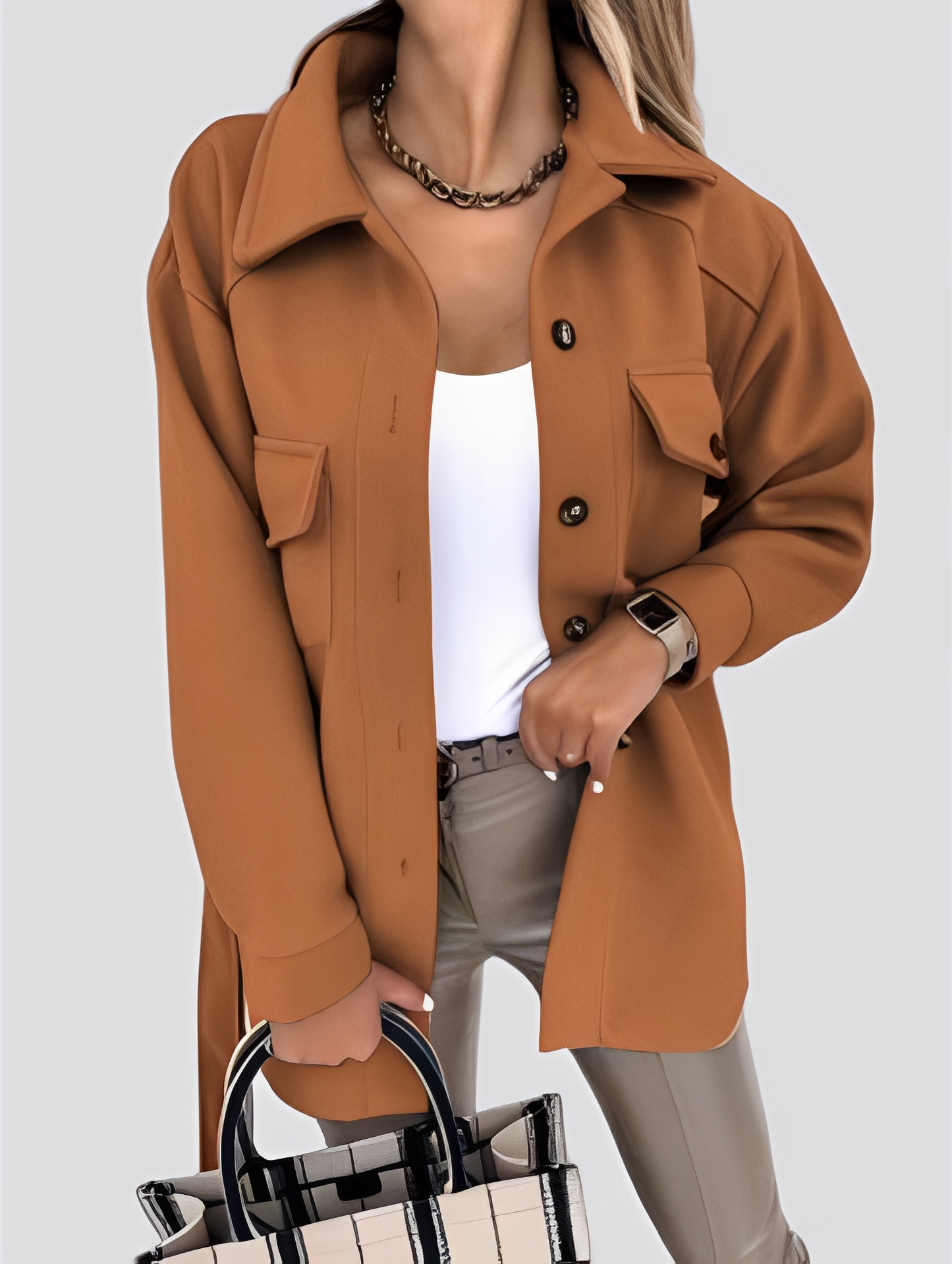 Tiffanie - Μοντέρνα, ελαφριά μάλλινη ζακέτα με γιακά ρεβέρ για γυναίκες